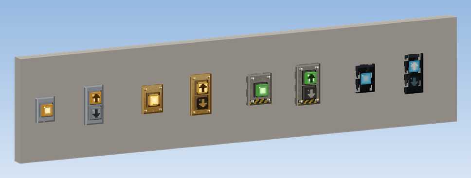 Call Button and Up/Down Call Panel in the designs Steel, Brass, Industrial and Glass Touch, lit