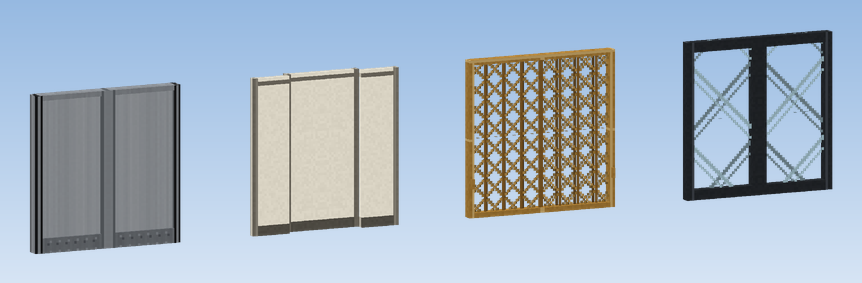 Elevator Doors as double doors: Steel, Telescopic, Scissor Gate (Brass) and Glass