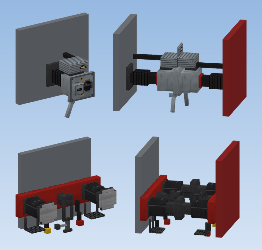 Scharfenberg coupler (top) and screw coupling with buffers (bottom), each on its own and coupled