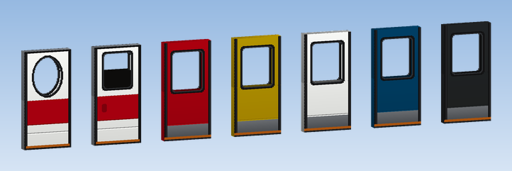 Train doors: ICE, ICE 4, and Regio in traffic red, bwegt yellow, traffic white, traffic blue and anthracite